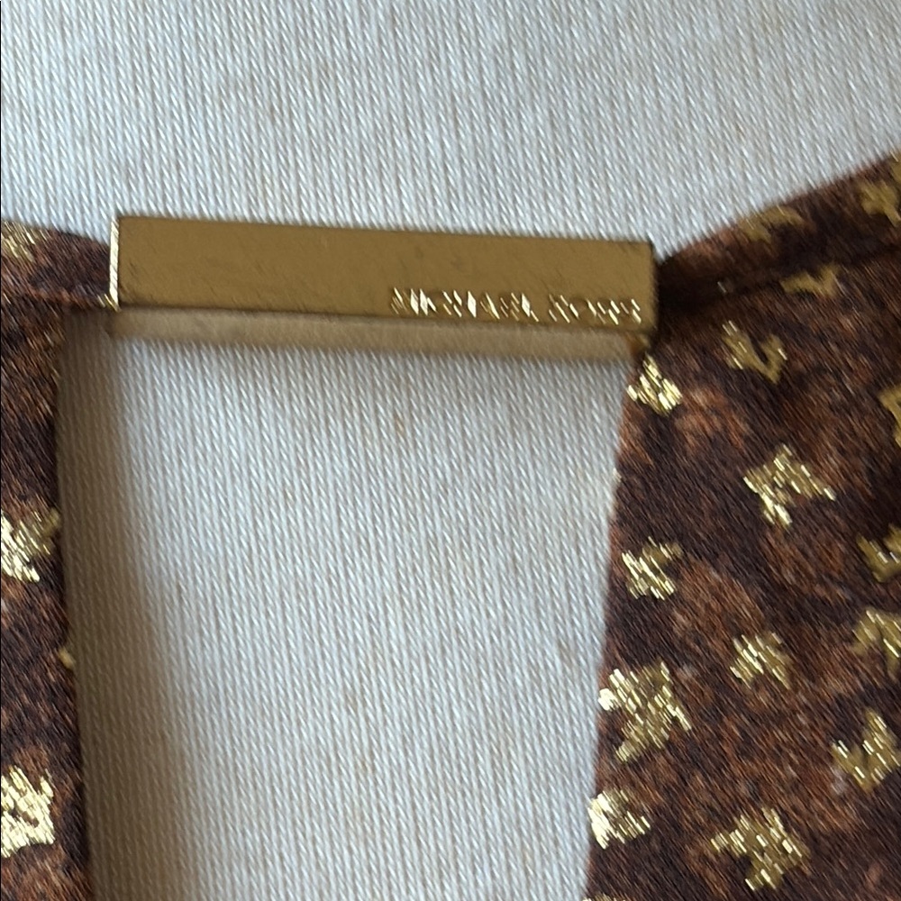 NWT Brown w/ Gold leaves 🍂 imprinted in fabric mini dress. - Picture 2 of 13
